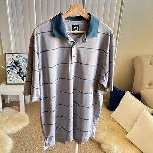 FootJoy Performance Golf 1/4 Button Polyester Blend Blue Stripe Shirt Mens L